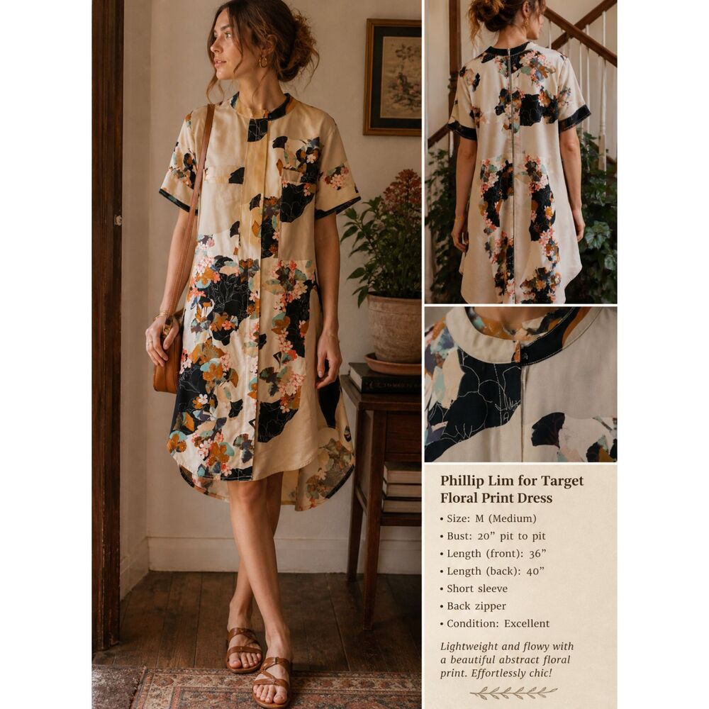 Floral Print dress | Abstract Neutral Boho summer midi | Size M